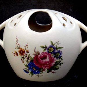 Vintage 1960s AXE VALE Pottery ROSES Handled Vase